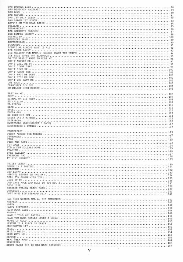 Das Ding Vol. 5, Songbook for Guitar content