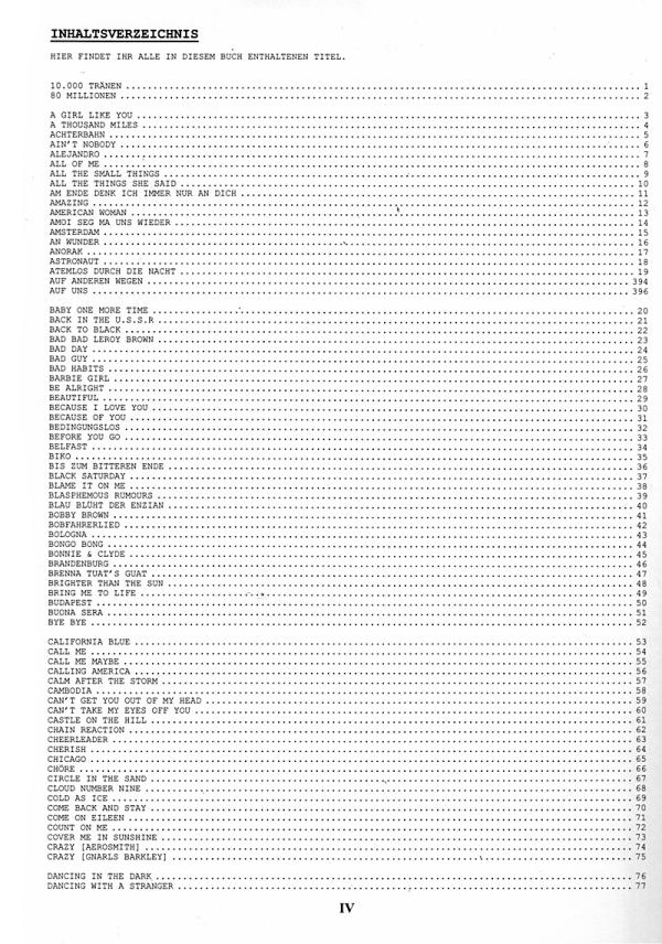 Das Ding Vol. 5, Songbook for Guitar content