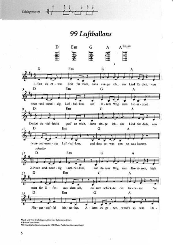 Das Schlagerbuch für alt und jung, Songbook für Ukulele, Liederbuch Beispiel