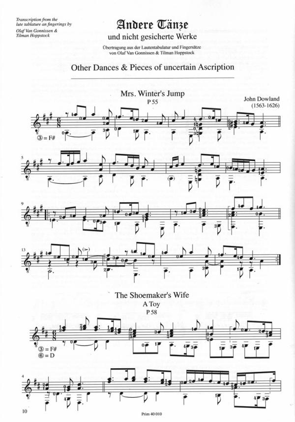 Dowland, John: Sämtliche Lautenwerke im Urtext Vol. 5 - Andere Tänze und nicht gesicherte Werke für Gitarre solo, Noten Beispiel