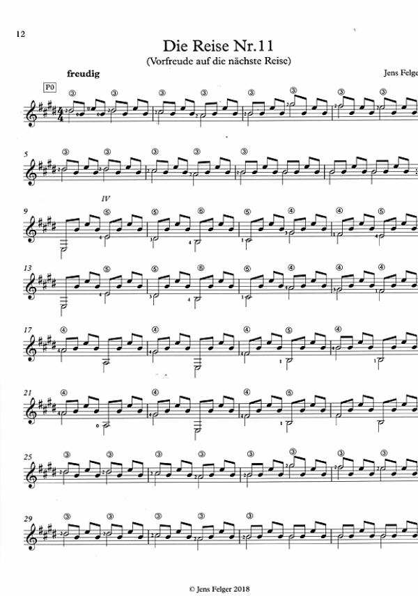 Felger, Jens: Die Reise, 11 leichte Stücke für Gitarre solo, Noten Beispiel