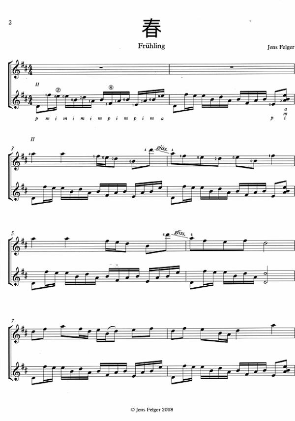 Felger, Jens: Japanische Jahreszeiten, 4 Stücke für 2 Gitarren, Noten Beispiel