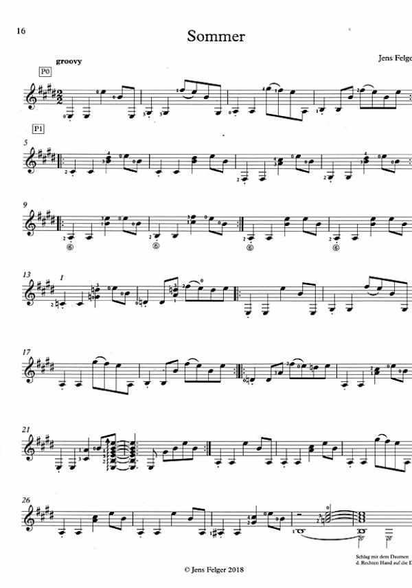 Felger, Jens: Short Stories 2, 10 Stücke, ein Sammelsurium aus Folk, Rock und Pop für Gitarre solo, Noten Beispiel
