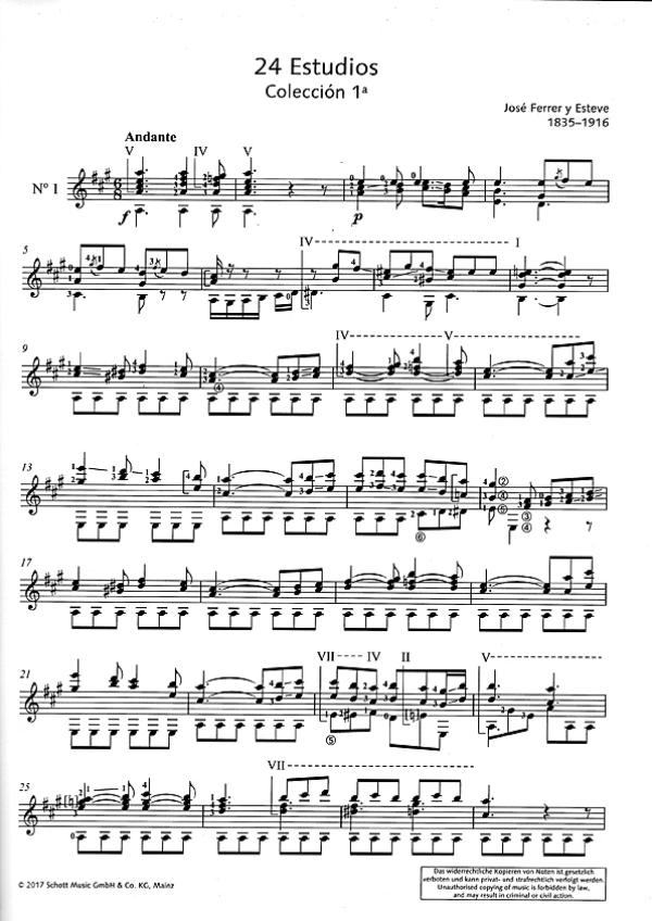 Ferrer y Esteve, José: 24 Estudios for guitar solo, sheet music sample