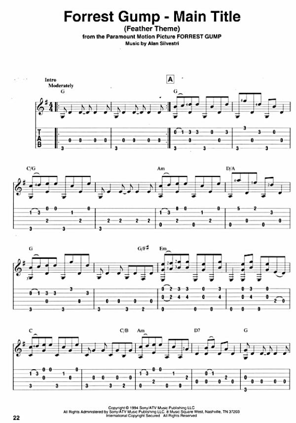 Fingerpicking Film Score Music for Guitar, sheet music sample
