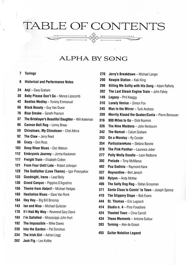 Flying Fingers, Fingerstyle Anthology for Guitar solo, sheet music content