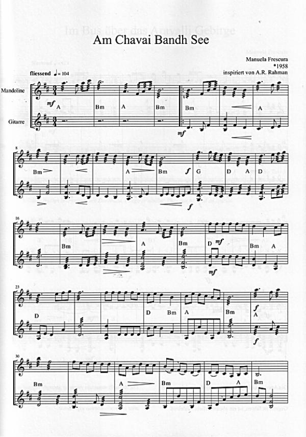Frescura, Manuela: Namaste, 10 Duos für Mandoline und Gitarre (Rhythm. ad lib), Noten Beispiel