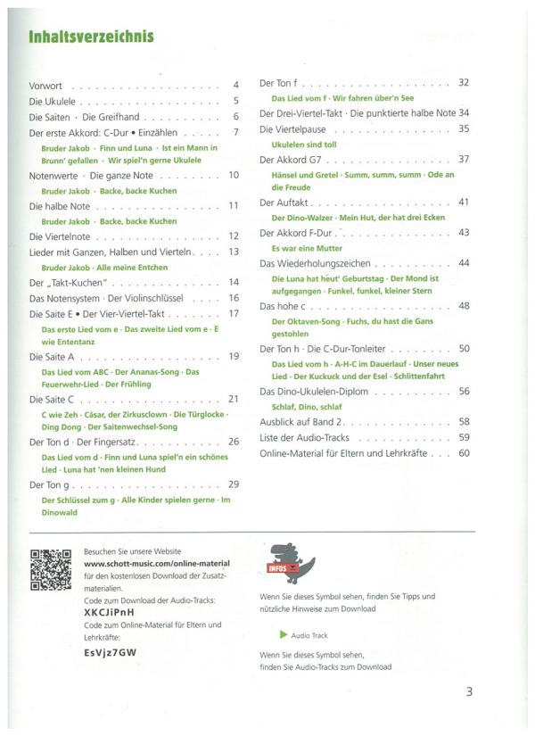 Gloger, Hans-Georg, Doll, Frank: Ukulele lernen mit Luna und Finn, Ukuelele Method for kids, language: German, content