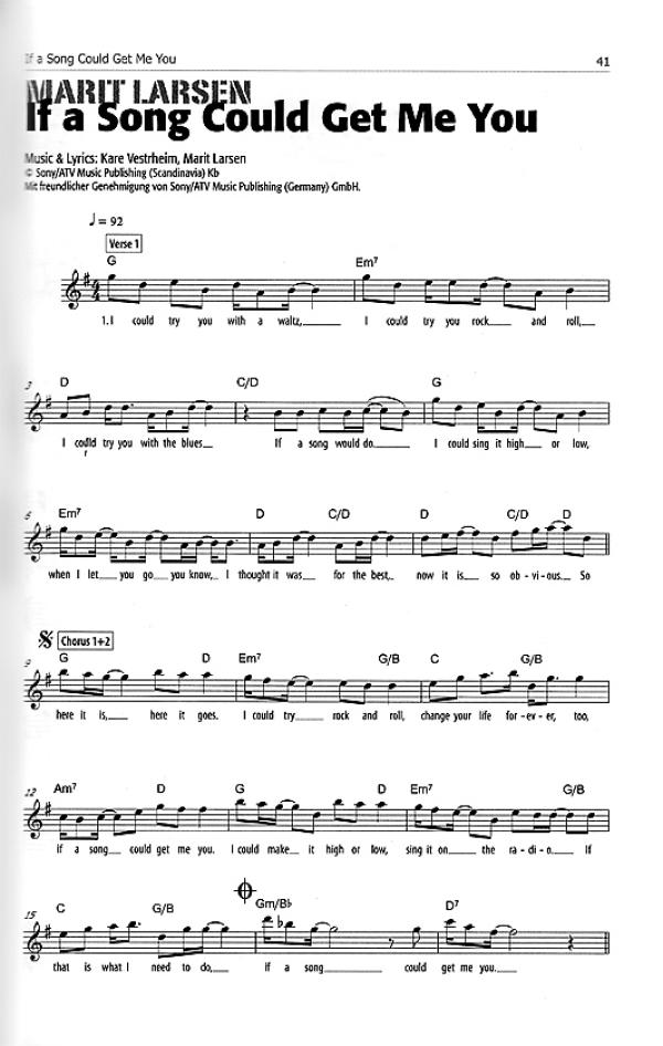 Grütter, Manuel: Singer/ Songwriter Band 1, Das Songbook für Gitarre, Noten, Melodie, Text und Akkorde Beispiel