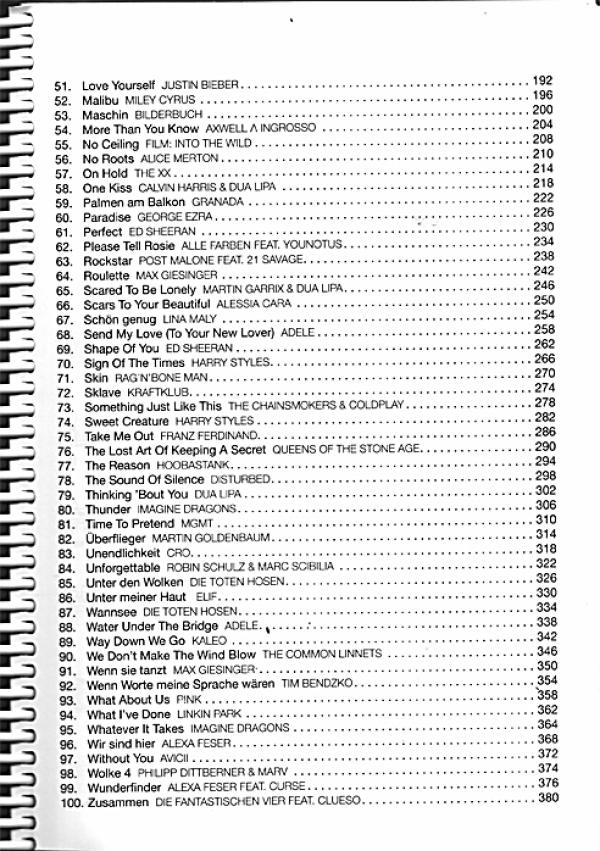 Hit Book 2 - 100 Charthits for Guitar - Songbook content