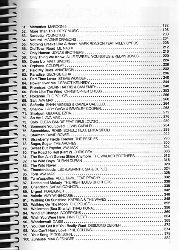 Hitbook 3 - 100 Charthits für Ukulele, Songbook, Melodie Text und Akkorde Inhalt