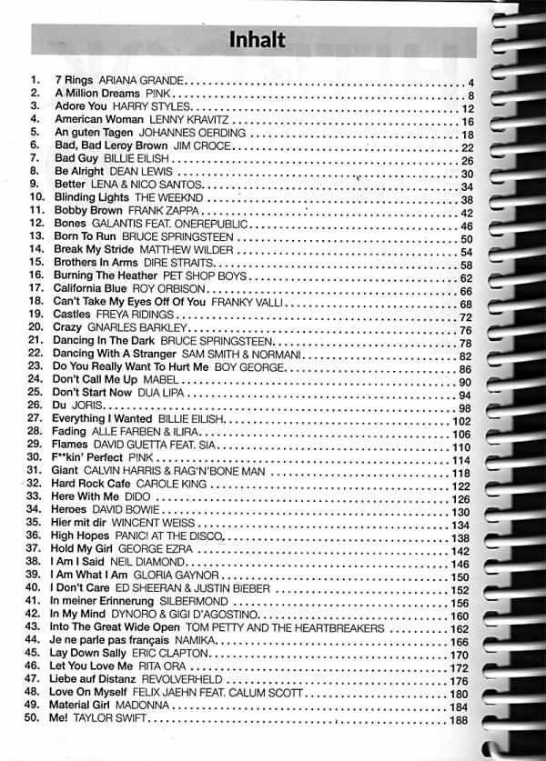 Hitbook 3 - 100 Charthits für Ukulele, Songbook, Melodie Text und Akkorde Inhalt