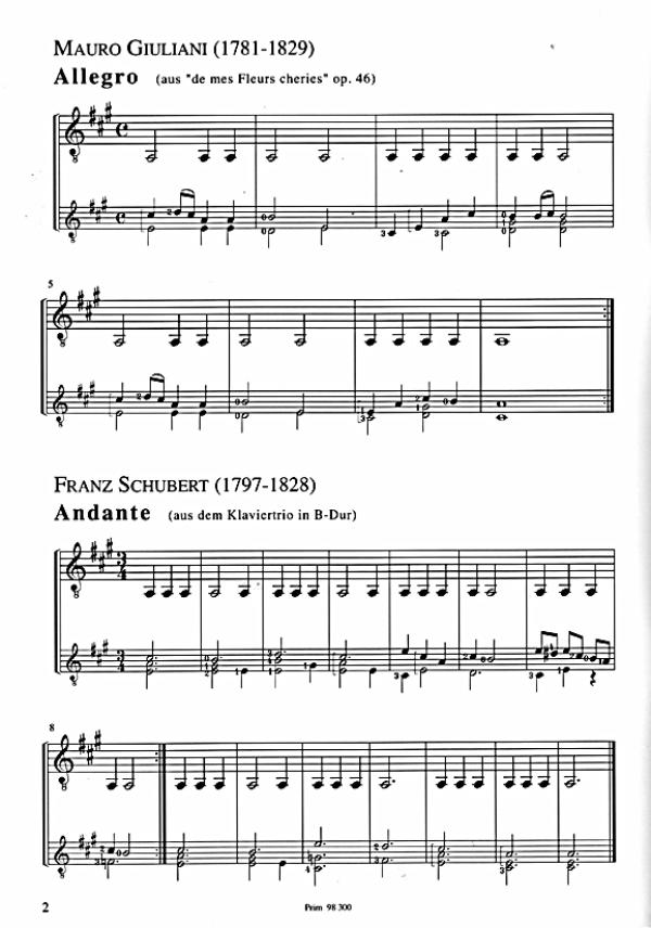 Hoppstock, Tilman: Pieces with open strings with famous masters, very easy, sheet music for guitar solo, with teacher's part sample