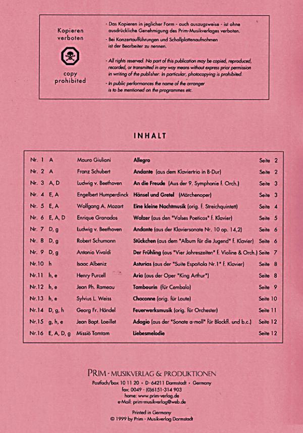 Hoppstock, Tilman: Pieces with open strings with famous masters, very easy, sheet music for guitar solo, with teacher's part content
