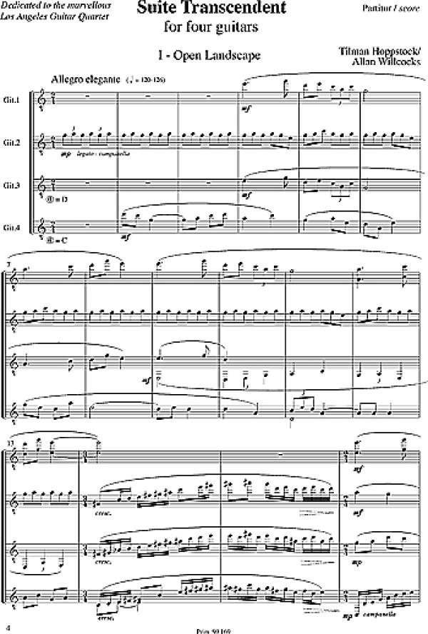 Hoppstock, Tilmann (Willcocks, Allan): Suite Transcendent für 4 Gitarren, Partitur, Noten Beispiel