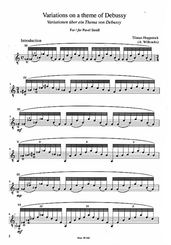 Hoppstock, Tilman (Willcocks, Allan): Variations on a Theme by Debussy for Guitar solo, sheet music sample