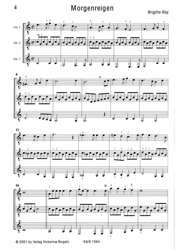 Kilp, Brigitte: Musestunden, Easy Pieces for 3 Guitars or Guitar Ensemble, sheet music sample