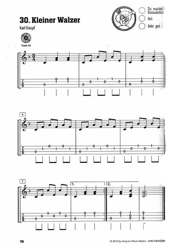 Knopf, Karl: Komm wir spielen Ukulele, Ukulelenschule für Kinder, ohne CD, Noten und Tabulatur Beispiel