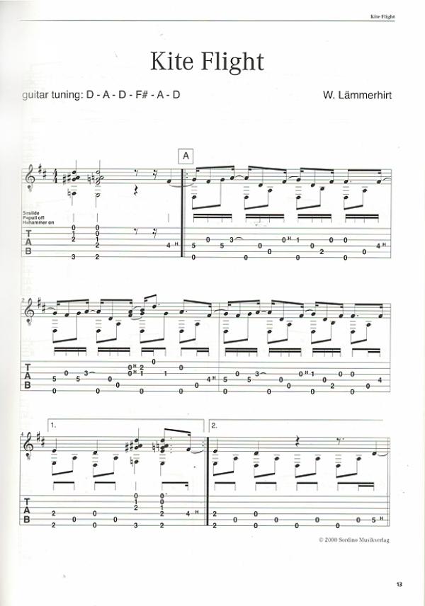 Lämmerhirt, Werner: Die frühen Jahre, für Gitarre solo Noten und Tabulatur Beispiel