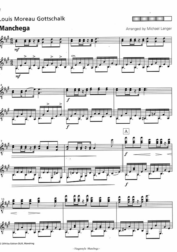 Langer, Michael / Gottschalk, Louis Moreau: Manchega für 2 Gitarren, Noten für Gitarrenduo Beispiel
