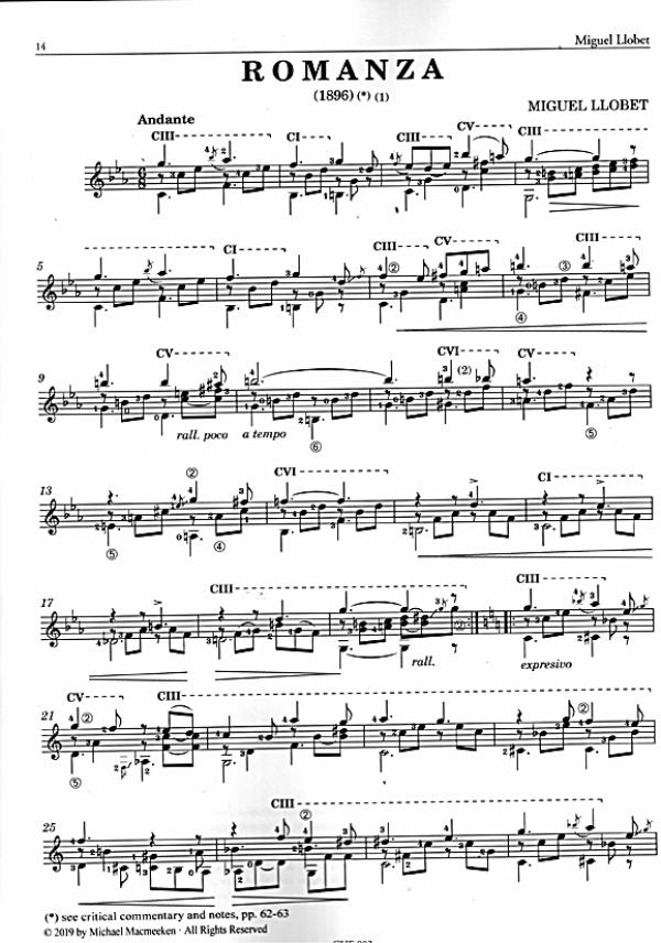 Llobet, Miguel: Complete Works for Solo Guitar Vol. 2: Originalkompositionen für Gitarre solo, Noten Beispiel