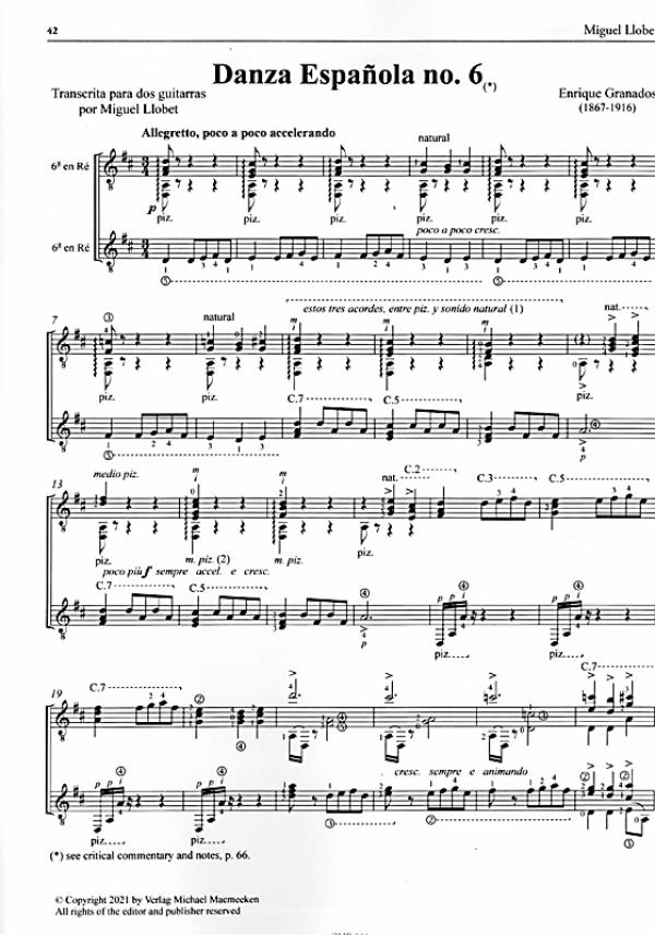 Llobet, Miguel: Guitar Works Vol. 11 - Duo Transcriptions - III, Albeniz und Granados für Gitarrenduo, Noten Beispiel