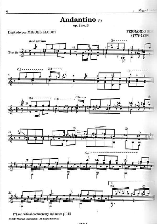 Llobet, Miguel, Guitar Works Vol. 13 - Fernando Sor Etudes and 6 Works, Faksimile für Gitarre solo, Noten Beispiel