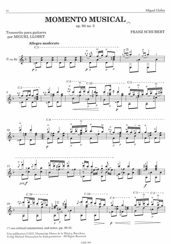 Llobet, Miguel: Complete Works for Solo Guitar Vol. 5: Sin palabras - Schubert, Mendelssohn, Schumann, Chopin, Noten für Gitarre solo Beispiel