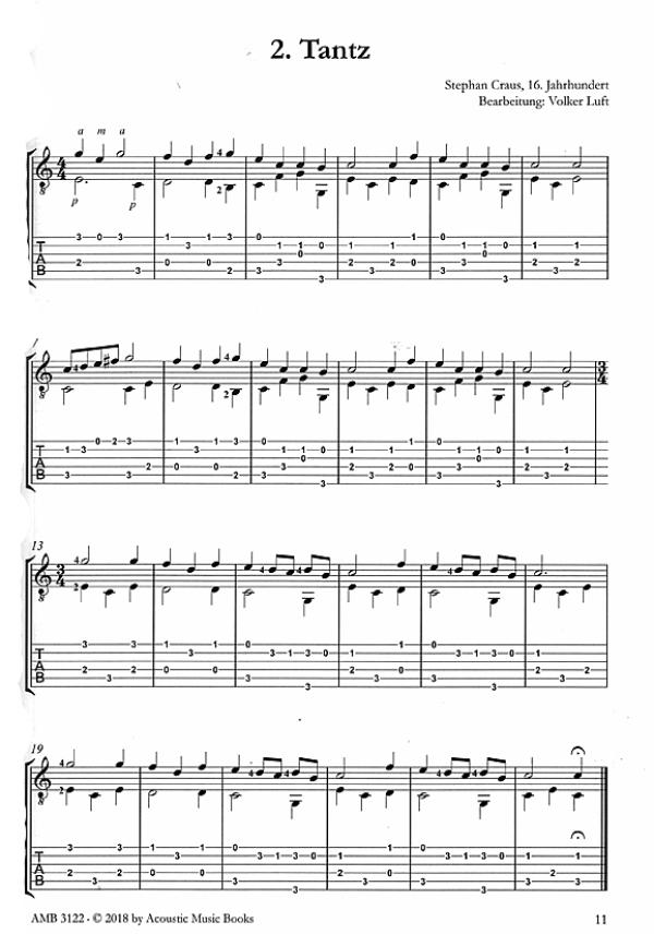 Luft, Volker: The Golden Age - Lautenmusik der Renaissance für Gitarre solo, Noten & Tabulatur Besipiel