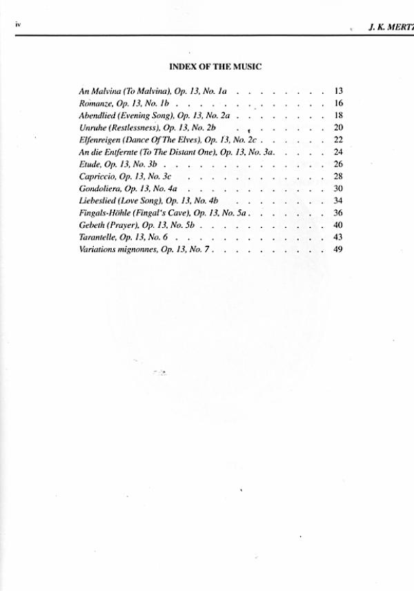 Mertz, Johann Kaspar: Guitar Works Vol. 3, Bardenklänge Hefte 1-7, Edition Simon Wynberg, Noten für Gitarre solo Inhalt
