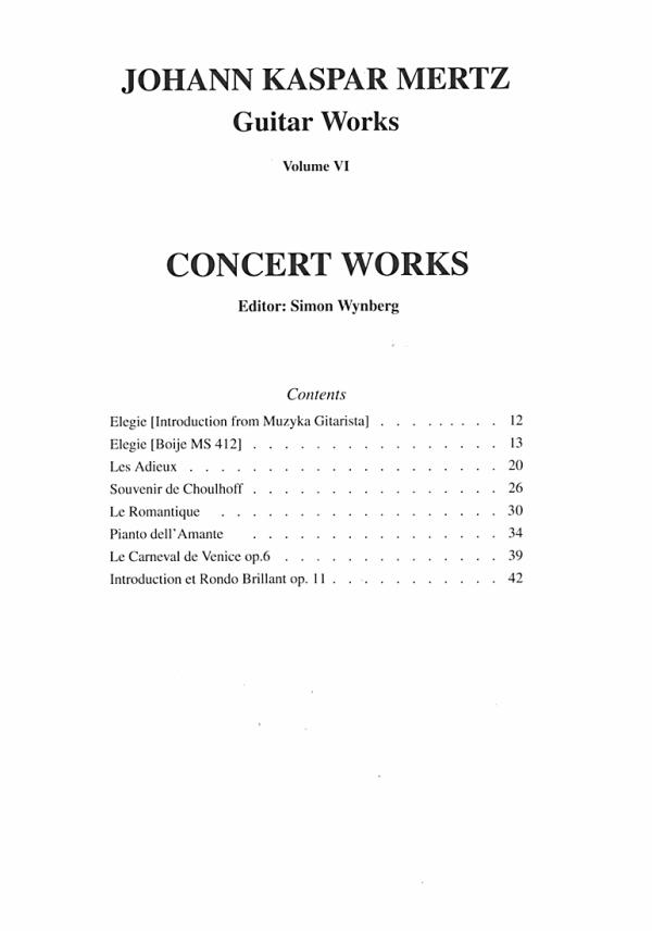 Mertz, Johann Kaspar: Guitar Works Vol. 6, Concert Works, Edition Simon Wynberg, sheet music content