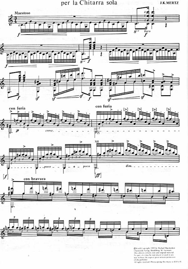 Mertz, Johann, Kaspar: Guitar Works Vol.1, Unpublished Works, Edition Simon Wynber,; Noten für Gitarre solo Beispiel