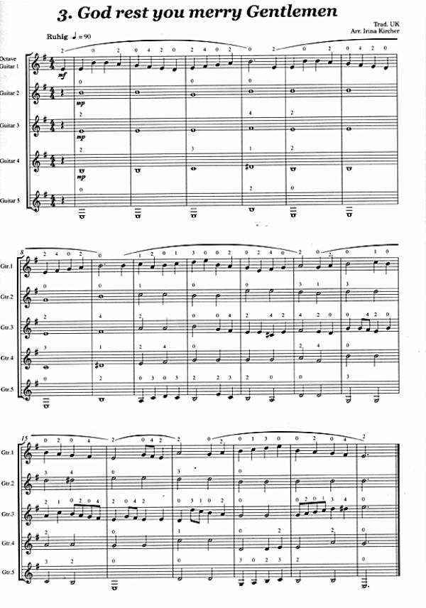 Kircher, Irina und Montes, Alfonso: Guitar intro - The Christmas Book für 3-5 Gitarren, Weihnachtsnoten für Gitarrenensemble Beispiel