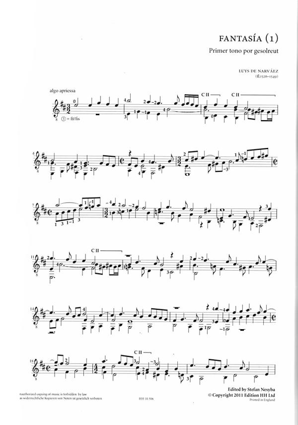 Narvaez, Luys de: Vihuela Music from los seys libros del Delphin, Bearb.: Stefan Nesyba für Gitarre solo, Noten Beispiel