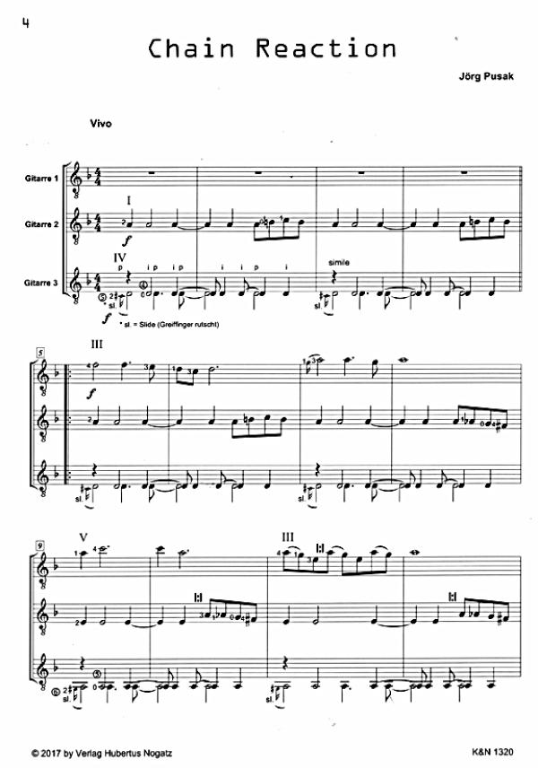 Pusak, Jörg: Chain Letters für 3 Gitarren oder Gitarrenensemble, Noten Beispiel