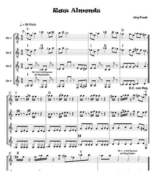 Pusak, Jörg: Rocking Peanuts Vol. 2, easy rock pieces for 4 guitars or guitar ensemble, sheet music sample