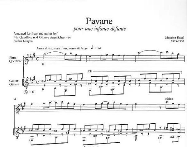 Ravel, Maurice: Pavane pour une infante dèfunte for flute and guitar, sheet music sample