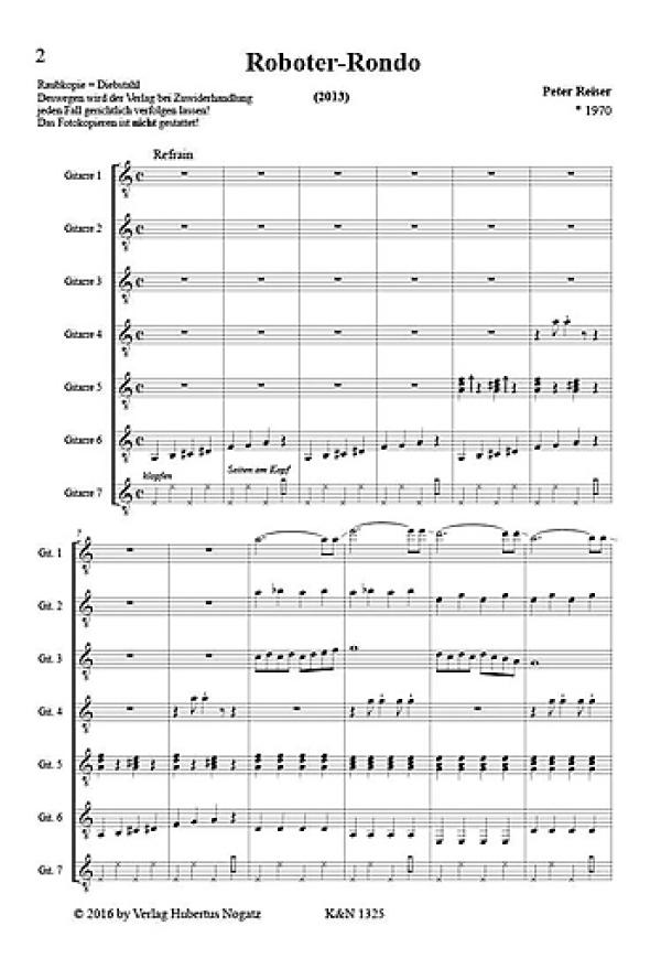 Reiser, Peter: Roboter-Rondo für 7 Gitarren oder Gitarrenensemble, Noten Beispiel