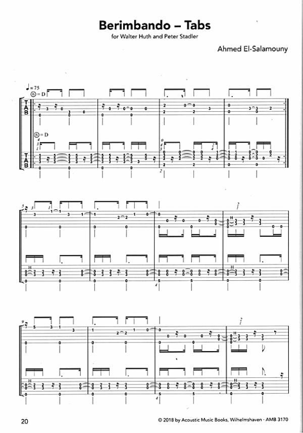 El-Salamouny, Ahmed: Sounds of Rio, Brasilianische Solos und Duos für Gitarre, Noten und Tabulatur Beispiel