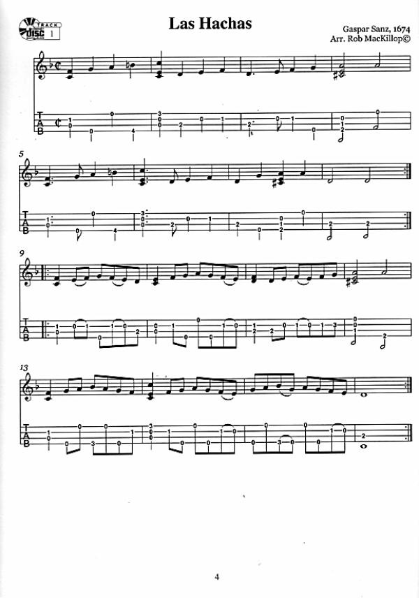 Sanz, Gaspar: 20 Spanish Baroque Pieces for Ukulele, Noten und Tabulatur Beispiel