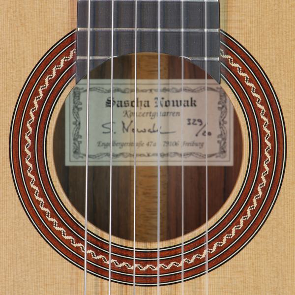 Sascha Nowak Luthier Guitar,  Double Top cedar, Madagascar rosewood, scale 65 cm, year 2020, Classical Guitar, osette, label