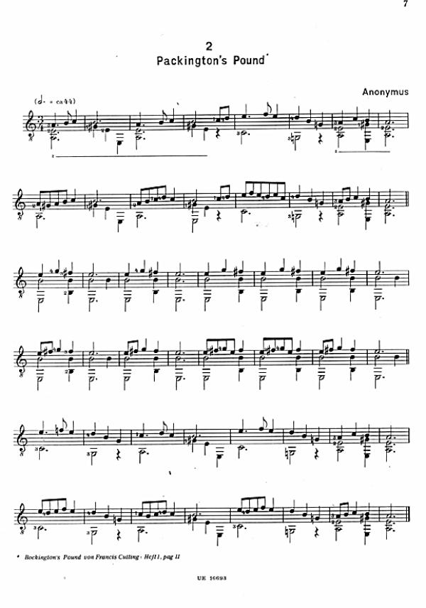 Scheit, Karl: Leichte Stücke aus Shakespeares Zeit Band 2, Renaissance Noten für Gitarre solo Beispiel