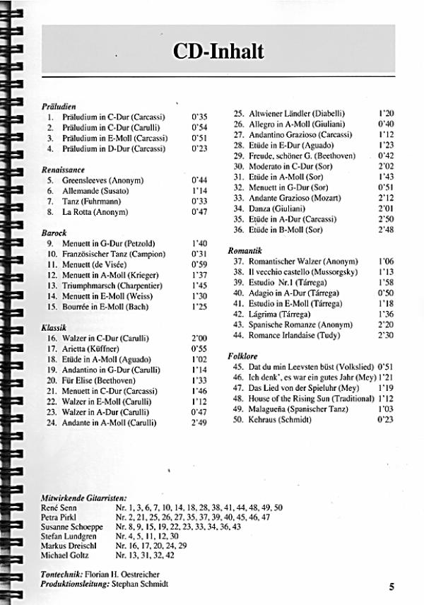 Das Klassische Gitarrenbuch - The Classical Guitar Book, ed. by Stephan Schmidt, Guitar solo, sheet music content