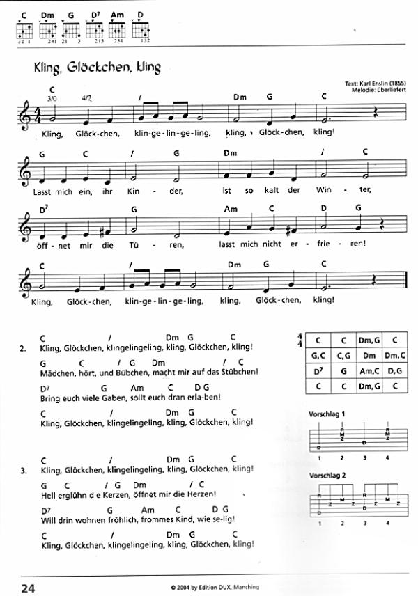 Schmidt, Stephan: Weihnachtslieder mit einfachen Gitarrengriffen, Noten Beispiel