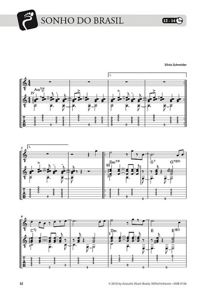 Schneider, Silvio: The Easy Way to Blue Bossa, Guitar workshop for Latin American music, notes and tab sample