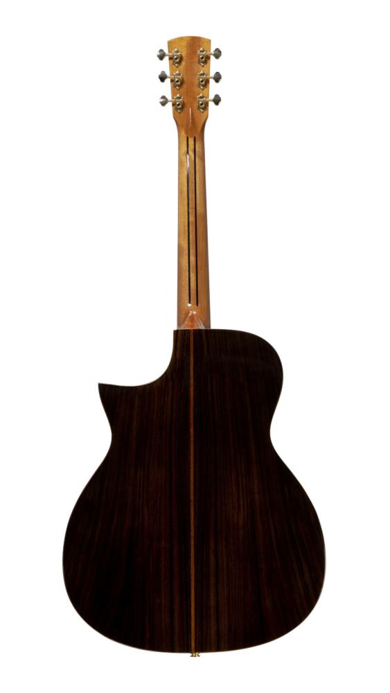 Shape O-415 HG CEB, acoustic guitar in OM shape, solid spruce top, solid rosewood, cutaway, pickup, arm bevel , back view