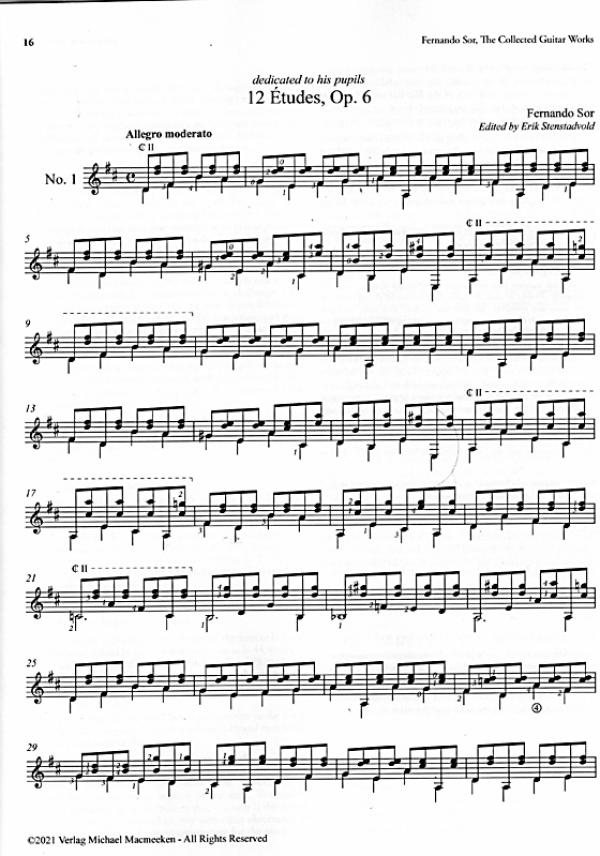 Sor, Fernando: Collected Works for Guitar Vol. 1, Advanced Studies, Gitarre solo, fortgeschrittene Etüden, Noten Beispiel