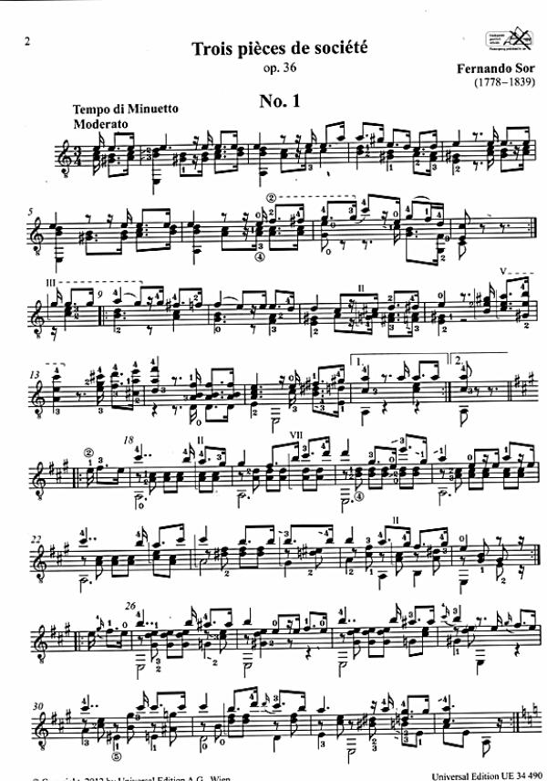 Sor, Fernando: Trois Pièces de Société op.36 for Guitar solo, sheet music, New Karl Scheit Edition sample
