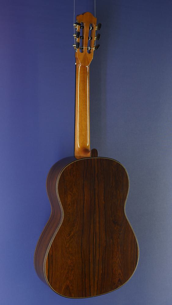 Stefanos Poligenis, luthier guitar, double top lattice, spruce, Madagascar rosewood, scale 65 cm, built in 2023, back view