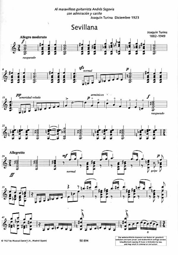 Turina, Joaquin: Obras para Guitarra, Noten für Gitarre solo, Urtext Beispiel